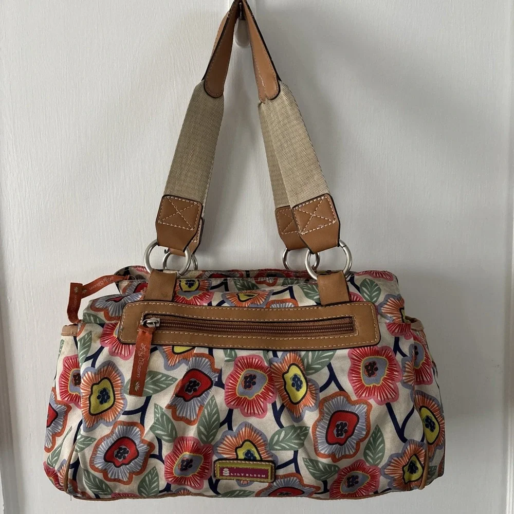 Lily Bloom Canvas Top Handle Bag Purse Floral Colorful Spring